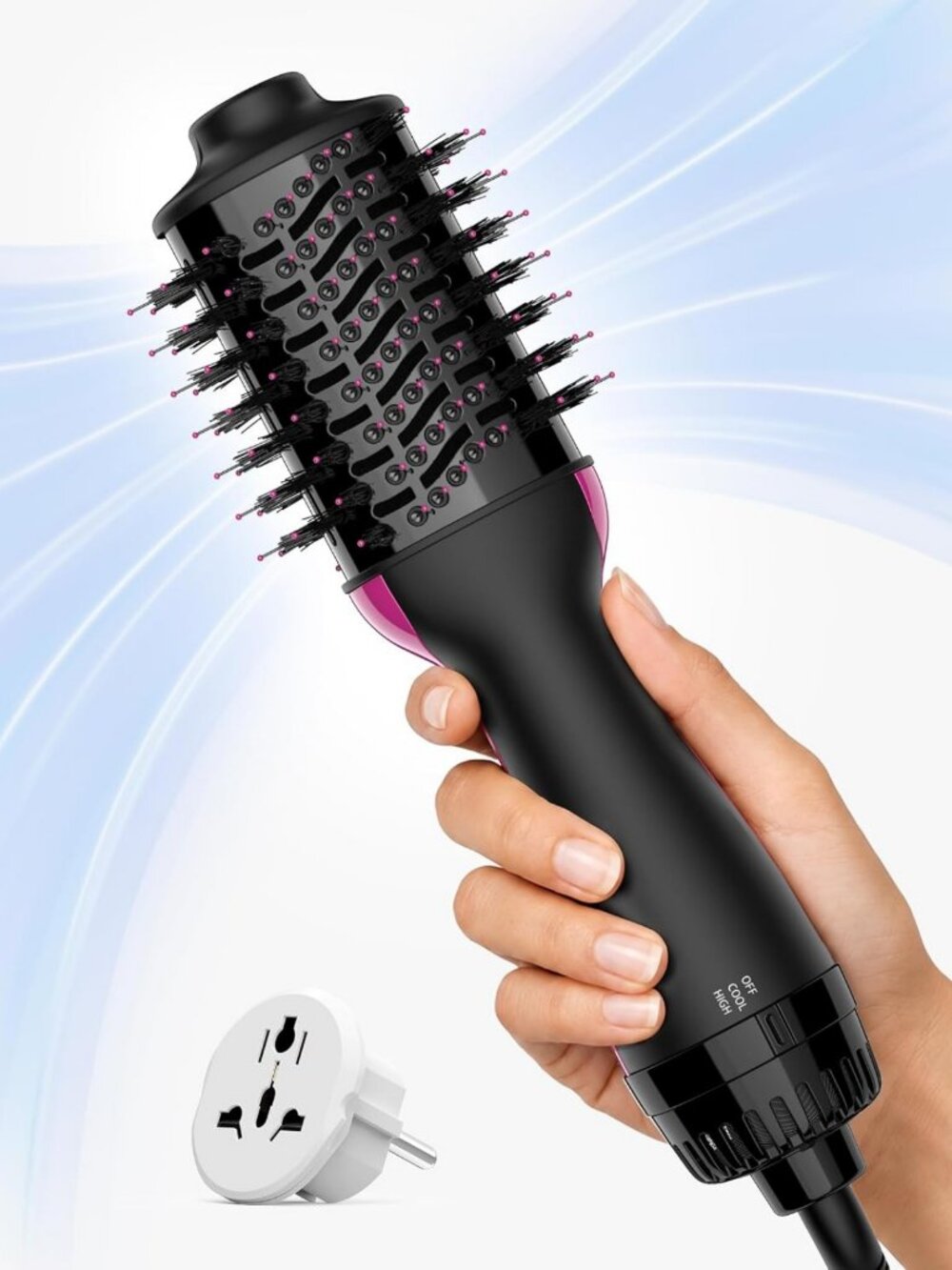 Dual Voltage Mini Hair Dryer Brush - 4-in-1 Hot Air Volumizer, Ionic Care
